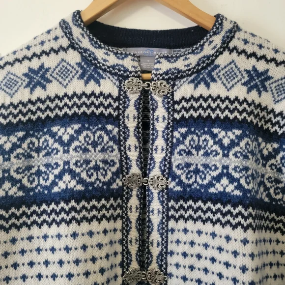 Carroll Reed Wool Blue and White Cardigan Sweater - Picture 2 of 7